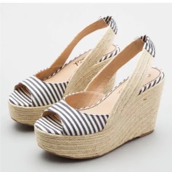 Splendid Striped Espadrille Peep Toe SlingbackWedges // 8 - Picture 1 of 12